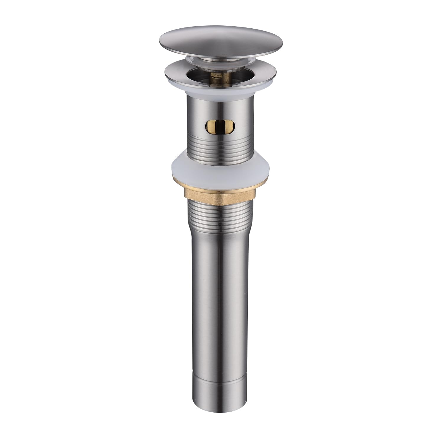 Desagüe para fregadero de baño de níquel cepillado con desbordamiento, montaje de drenaje desplegable con cesta de colador desmontable, kit de tapón de drenaje de acero inoxidable de latón