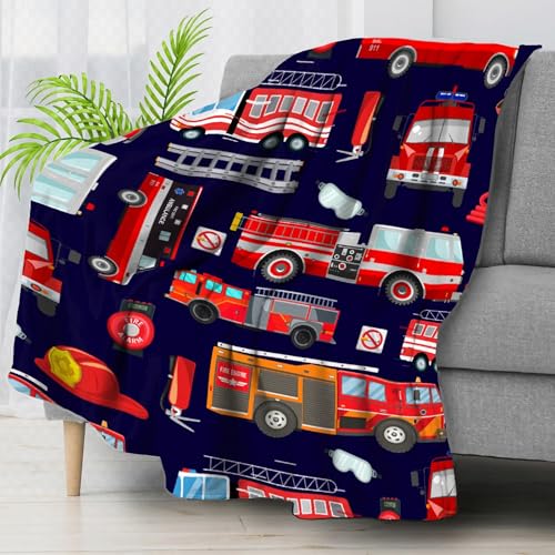 Image of Fire Trucks Blanket Gifts Fire Trucks Throw Blankets for Boys Girls Super Soft Fleece Flannel Air Conditioning Fire Trucks Blanket for Couch Bed 80x60 in for Adult