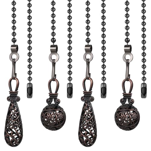 4 Pcs Vintage Hollow Out Charm Pendant Ceiling Fan Pull Chain Extender Hollow Fan Danglers 14 Inch Decorative Pull Chain Extension Beaded Fans String Ornaments for Ceiling Fans Light Decoration