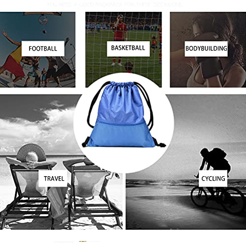 Image of Drawstring Backpack Bag, Waterproof Draw String Back Sack with Zip Pocket, Gym Drawstring Bags Swim Bag for Men Women