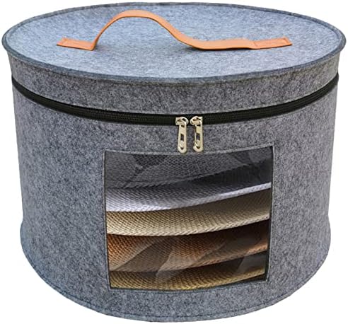 Aeeteek Hat Storage Box 17" D x 10.2" H Hat Travel Case Clothes Storage Bin for Women Stuffed Animal Toy Organizer Closet Organizer Bucket with Lid and Transparent Front Cover (Grey-43*26CM)