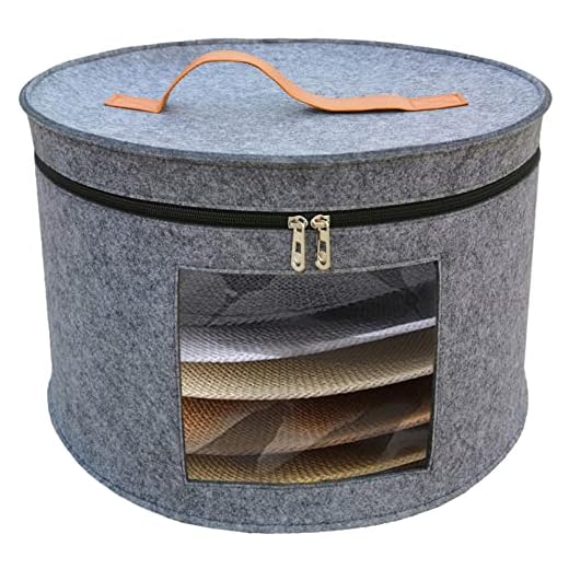 Aeeteek Hat Storage Box 17" D x 10.2" H Hat Travel Case Clothes Storage Bin for Women Stuffed Animal Toy Organizer Closet Organizer Bucket with Lid and Transparent Front Cover (Grey-43 * 26CM)