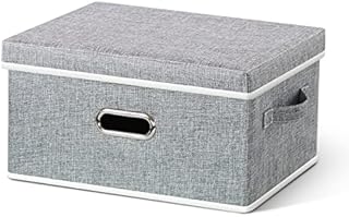 HORRAu Fabric Storage Box with Lid, Grey Collapsible Storage Organizer 37*27*20 CM, 20L