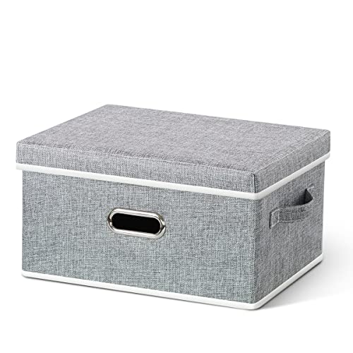 HORRAu Fabric Storage Box with Lid, Grey Collapsible Storage Organizer 37 * 27 * 20 CM, 20L