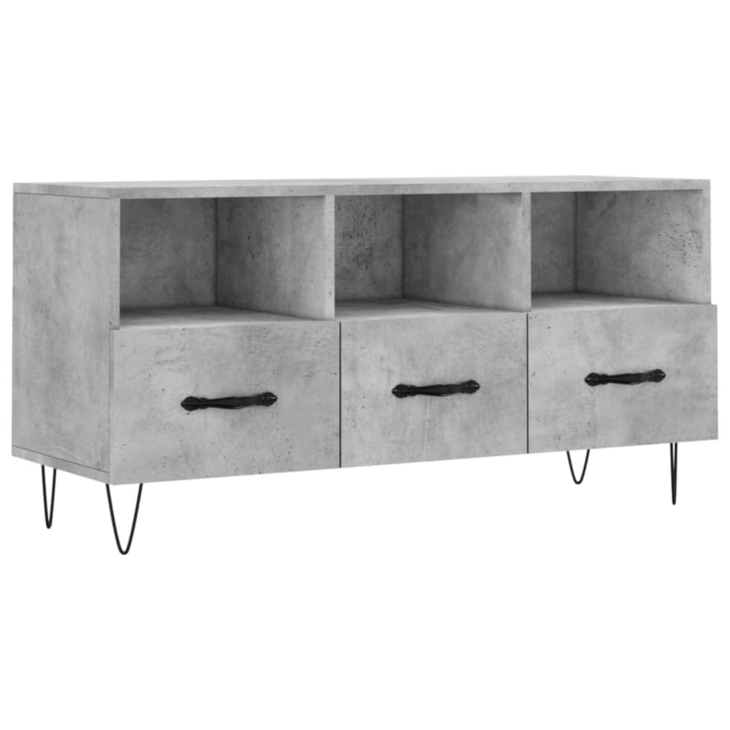 le Konsola TV z Ders, szary cement h, 102 x 36 x 50 cm, wielowarstwowe drewno i żelazo, eleganckie futro do salonu, nowoczesny stojak na telewizor, szafka Sto na akcesoria telewizyjne