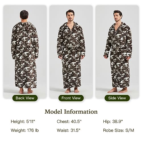 Image of FashGudim Mens Robes Big and Tall with Hood Two-Tone Flannel Fleece Contrast Bathrobe Full Length Plush Long Robe House Coat
