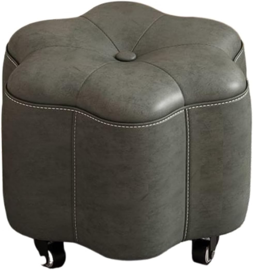 スツール オットマン寝室に適用 モダンなレザー製フットスツール（キャスター付き）ソフトパッド入りフラワーシェイプ 椅子 足置き1人掛