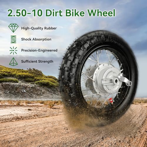 Image of 2.50-10 Dirt Bike Rear Wheel Drum Brake Assembly Compatible with CRF50 XR50 TTR50 SSR Taotao Apollo, 2.5-10 2.50x10 Tire & Rim for 50cc 70cc 90cc 110cc Pit Bike Off Road Motorcycle Parts