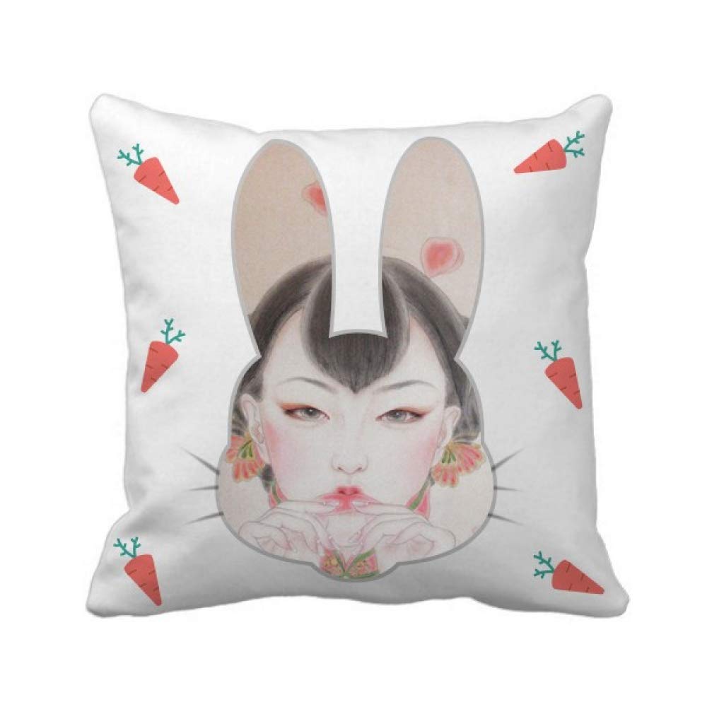 Coussin Lapin Peinture Chinoise Rouge Confort Doux Housse Décorative Salon