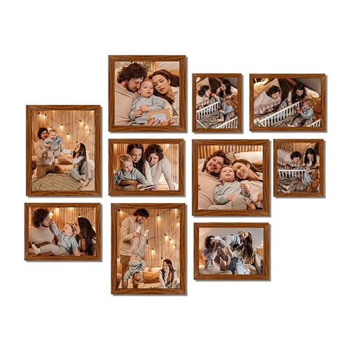 Image of Art Street Modern Wall Collage Photo Frame, Individual Picture Frame Set For Living Room, Decorative Wall Hanging Home Decor-Set Of 10 (4x6, 6x8, 8x8, 8x10 Inch, Brown)