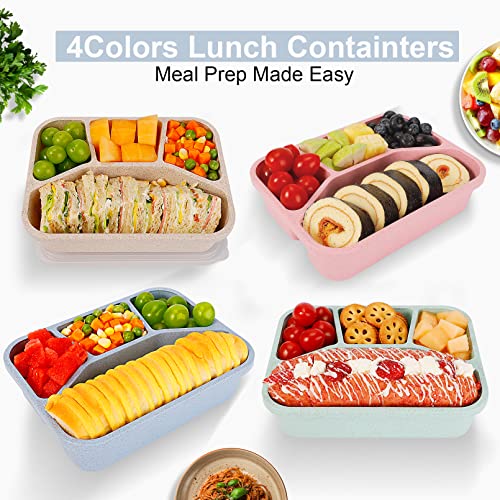 4 Pcs Bento Lunch Box,4 Compartment Meal Prep Lunch Containers,Leak Proof Bento Box Adult Lunch Box,Bpa Free Plastic Reusable Food Storage Container With Lid,Microwave/Freezer/Dishwasher Safe #TOP4