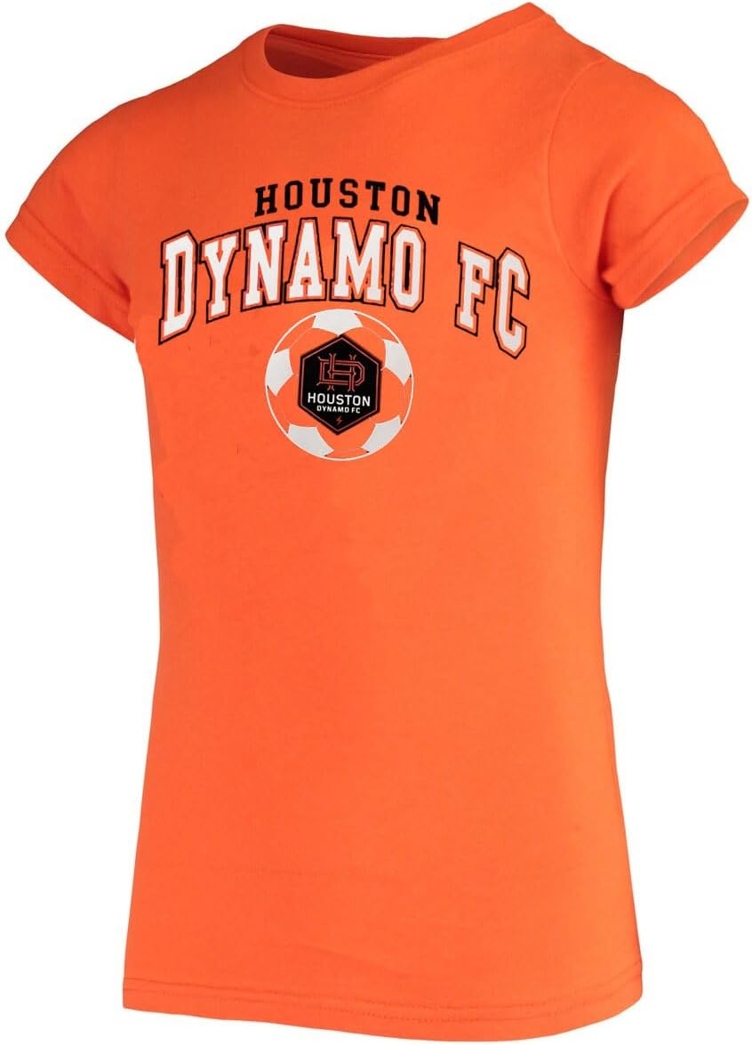 Outerstuff Houston Dynamo FC Girls Size 4-16 Team Wordmark Logo T-Shirt, Orange