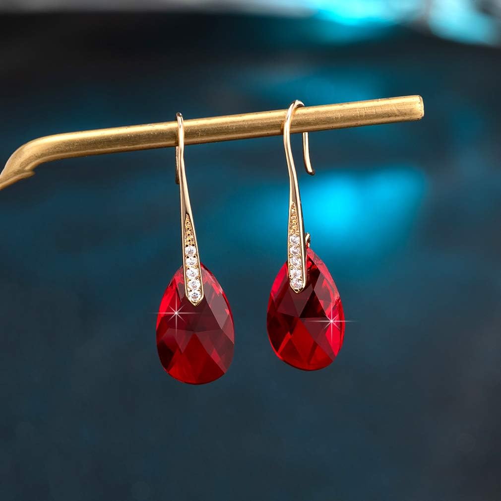 Austrian Crystal Teardrop Dangle Earrings for Women Drop Hook Earring 14K Rose Gold Plated Hypoallergenic Jewelry - Image 3