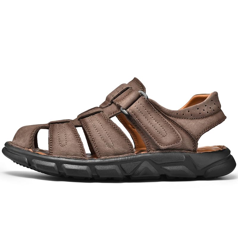 Men's Leather Sport Sandals Closed Toe Adjustable Outdoor Walking Fisherman Sandals2