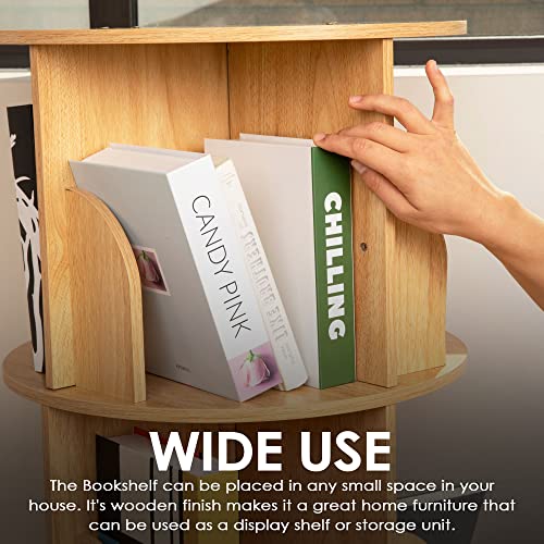 Rotating Bookshelf 360 Display, 4 Tier Floor Standing Bookcase For Kids & Adults, Solid Wood Narrow Spinning Bookshelf Organizer For Study Room, Living Room, Classroom & Bedroom. #TOP6