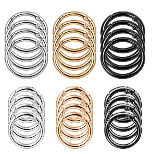 Vin Beauty 24 Pcs Spring O Ring Clip Metal O Rings Clip Round Snap Buckle Gold Silver Grey Spring Keyring Buckle Keychain Ring for Jewelry Making Buckles Bags Purses