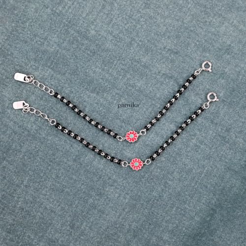 Image of Parnika (Formerly MJ 925 Traditional Silver & Black Crystals Baby Nazariya Kids Silver Bracelet in Pure 92.5 Sterling Silver for Kids - One pair