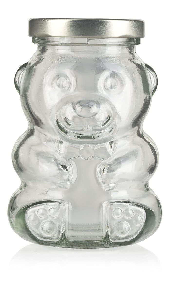 oz 270 ml Honey Bear Glass Jar with Gold Metal Plastisol Airtight Lid  (holds 12 oz net weight of honey) (2)