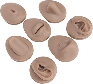 Body Piercing Practice Model,Simulation Silicone Ear Eye Nose Mouth Tongue and Belly Button Model for Novice Piercer,Ear Eye Nose Mouth Tongue Model (Dark Skin Color)