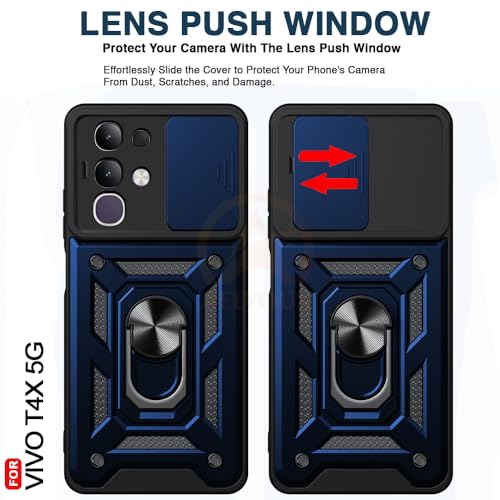 Image of Armor Bumper Back Cover Case for IQOO Z10x / Vivo T4x / Y29 4G / Y31 Pro | Rotating Camera Cover, Ring Holder & Kickstand | Heavy Duty & 360 Degree Protection Back Cover (Blue)