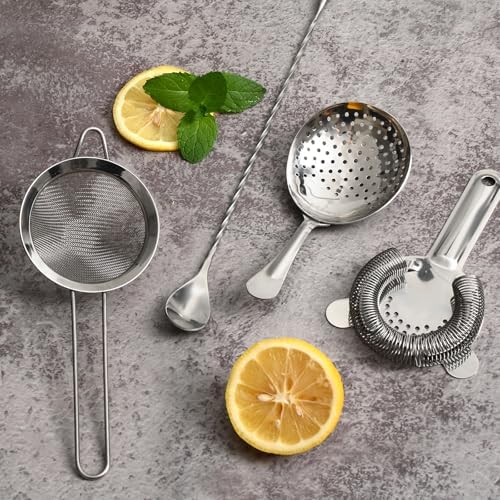 Cocktail Strainer Set – Bar tools Stainless Steel Includes Hawthorne Strainer, Julep & Fine Mesh Cocktail Strainers, Mixing Spoon – Drink Shaker Strainer for Bartending - Thumbnail 3