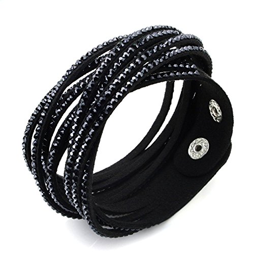 JEWELRIESHOP Bling Bling Crystal Rhinestones Soft Comfortable Velvet, Adjustable Size Button Clasps Bracelet