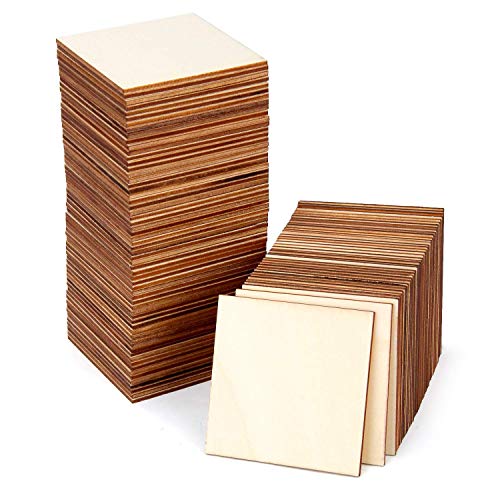 Blisstime 100 Pcs 3 Inches Unfinished Wood Squares Pieces Natural Wood Coasters Wooden Square Cutouts For Painting, Writing, Diy Supplies, Engraving And Carving, Home Decorations #TOP13