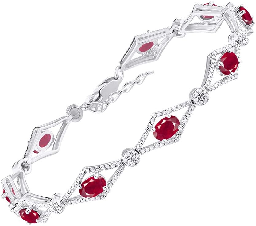 Rylos Women's 925 Sterling Silver Tennis Bracelet - Gemstone & Diamonds - Adjustable to Fit 7-8" Wrist - 9 Beautiful 6X4MM Birthstone Options - Stunning Jewelry for Women - Friendship Bracelets
