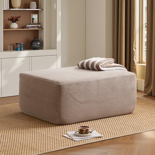 Image of ovios 37 inch Corduroy Ottoman, Upholstered Cloud Ottoman for Boneless Couch in a Box, Modular Sectional Couches for Living Room Bedroom, Compressed Memory Foam, No Assembly Require, Beige