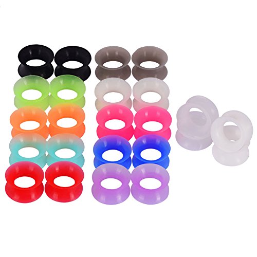 Qmcandy 24pcs Mixed Colors Thin Silicone Ear Piercing Tunnels Gauge 4g