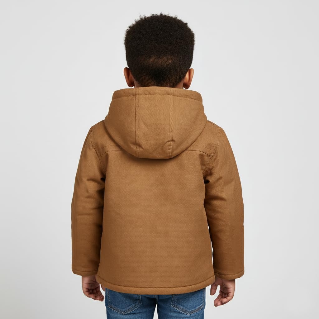 Hunter Boys Hooded Canvas Workwear Jacket – Durable Plush-Lined Outerwear Coat for Baby, Toddler & Big Boys (12M–12Y)