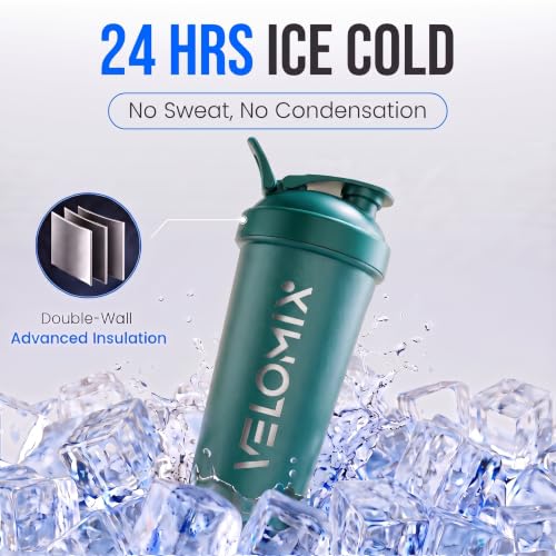 Image of VELOMIX 24oz Stainless Steel Shaker Bottle with Wire Whisk (Green)