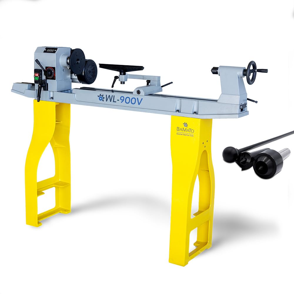 BAMATO Drechselmaschine WL-900V (230V) | 550W Leistung | Stufenlos 500-2000 min-1 | Werkstück max. 900mm | M33-Gewinde | Drehbank Drehtischmaschine (WL-900V (Ohne Kopiereinrichtung WL900CD))