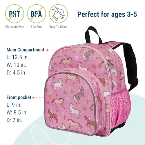 Image of Wildkin 12 Inch Toddler Backpack for Kids, Wild Horses | Ages 3-7, lightweight toddler backpack for daycare, preschool, and travel