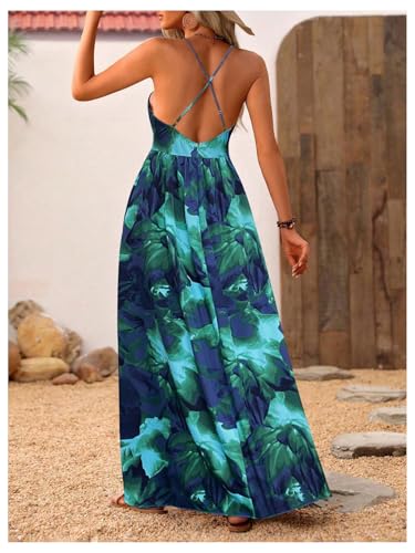 Image of MakeMeChic Women's Boho Maxi Dress Summer Luau Outfits Beach Wedding Guest Backless Sundress Flowy Resort Wear