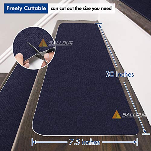 SALLOUS Stair Treads Carpet Non Slip, Set of 15 Stair Runners for Wooden Steps, 8"x30" Safety Carpet Stair Treads for Kids Elders and Pets, Stair Strips for Indoors & Outdoors (Dark Blue) - Thumbnail 6