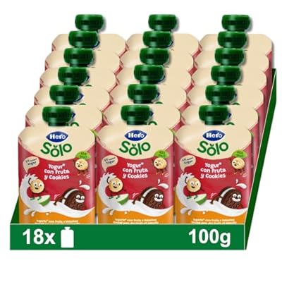 Hero Baby Mi Merienda Bolsitas de Yogurín Griego con Zumos de Fruta y Cookies - Para Bebés a Partir de los 12 Meses - Pack de 18 x 100 g