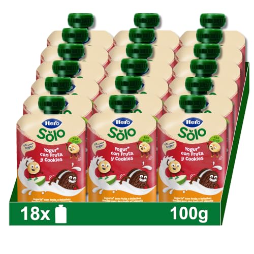 Hero - Bolsitas con Yogur Griego, Frutas y Cookies, Sin Conservantes ni Colorantes, Aceite de Palma, Gluten, ni Azúcares Añadidos, Bebés a Partir de los 12 Meses - Pack de 18 x 100 g