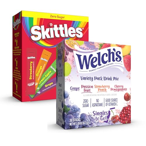 Welch's & Skittles Singles To Go Drink Mix Variety Pack, 8 Fruity Flavors, Zero Sugar, Low Calorie, 2 Boxes (60 Sticks) image 2