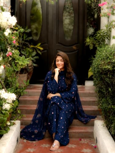 Image of ANNI DESIGNER Farshi Salwar Suit for Women | Viscose Blend Embroidered Straight Kurta with Dupatta | Farsi Farasi Parsi Ethnic Outfit | Indian Office Party Traditional Clothing Fashion