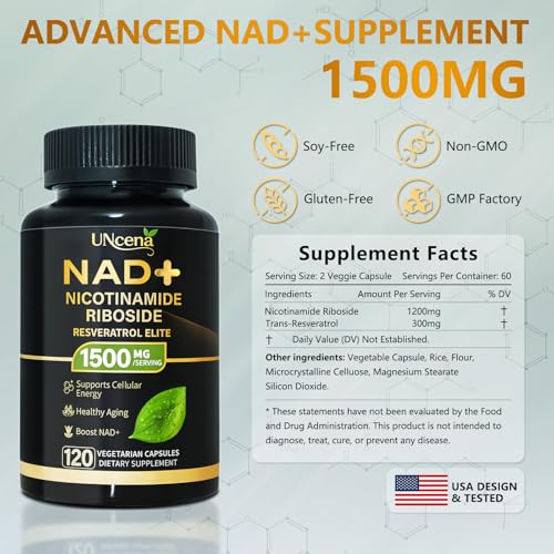 Image of NAD Supplement 1500mg - Liposomal NAD+ Nicotinamide Riboside with Resveratrol, NAD Plus Boosting - Support Cellular Health, Stamina & Healthy Aging for Women & Men- 120 Capsules