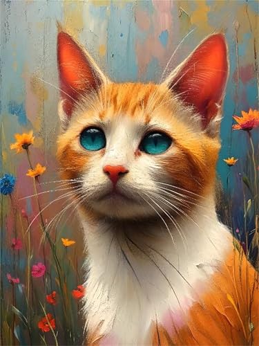 Kit loisir créatif adultes peinture par numéro chat fleur | Cadeau DIY original 90x120cm