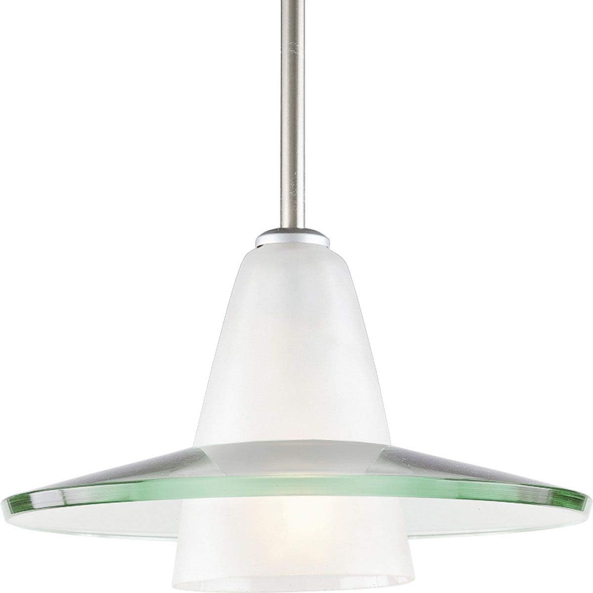 Progress Lighting Modern Pendant 1-Light Clear and Etched Glass Mini-Pendant Light Brushed Nickel