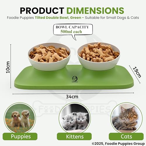 Image of Foodie Puppies Cat Food Bowl with Stand - (Green, 500ml Each) Double Food and Water Drinking Feeder Bowl with Non-Skid Base and Easy-to-Clean Design | Suitable for Cats, Puppies and Small Dogs