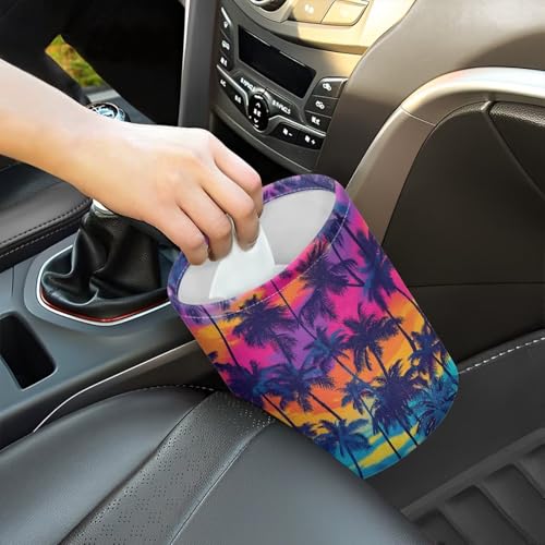 Image of Colorful Palm Car Trash Bag, Cars Trash Can - Cute, Portable, Collapsible for Back Seat, Floor, or Hanging Headrest Waste Basket - Car Garbage Accessory