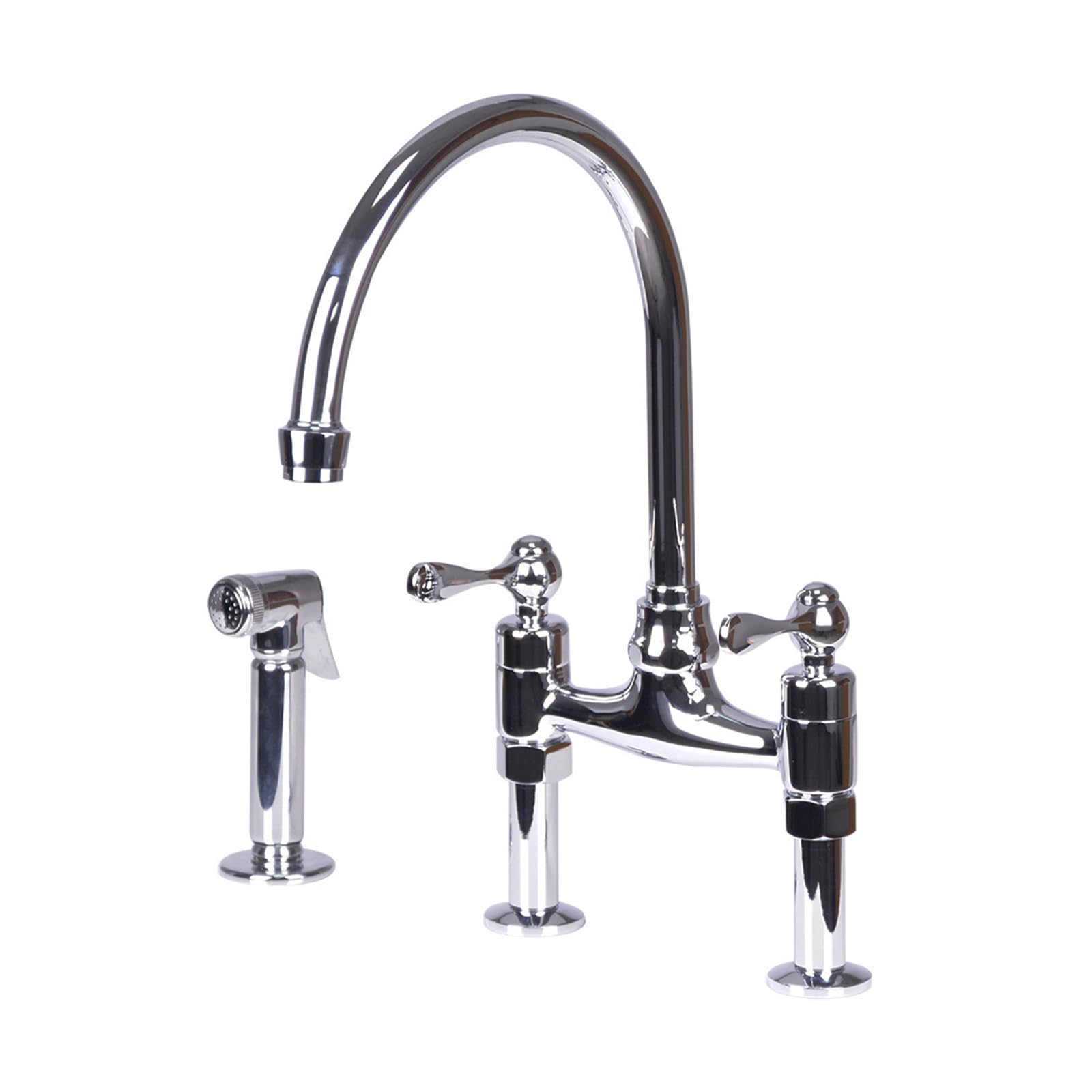 ZYCHSJXA Kitchen Sink Taps Mixer 2 Hole Rotatable Bridge Tap with Sprayer Brass Chrome-Plated Silver