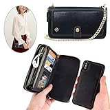 iPhone 8 Plus /7 Plus /6 Plus Wallet Case - JAZ Crossbody Chain Satchel Zipper Purse DetachableMagnetic 14 Card Slots Momey Pocket Clutch Leather Wallet Case for Apple iPhone 8/7/6/6S Plus Black