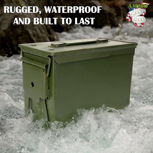 Military Outdoor Clothing U.S. G.I. M2A1 50 Cal Ammo Can Organizer (OD Green) - Watertight Metal Ammo Storage Box w/Hinged Lid & Secure Latch – Ideal Ammo Can Surplus, Used - Thumbnail 4