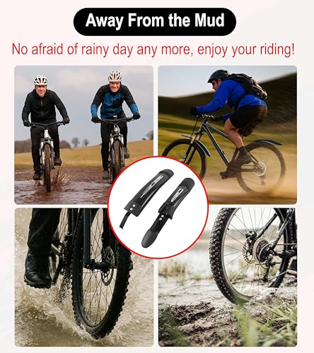 Image of OXYGEN Cycle Mudguard Set for MTB Bicycle Universal Mudguard for Cycle 24 to 29 Inch Wheels Plastic Splash Proof Lightweight Bicycle Fender Guards for MTB Commuter and Kids Cycles Easy Install Black