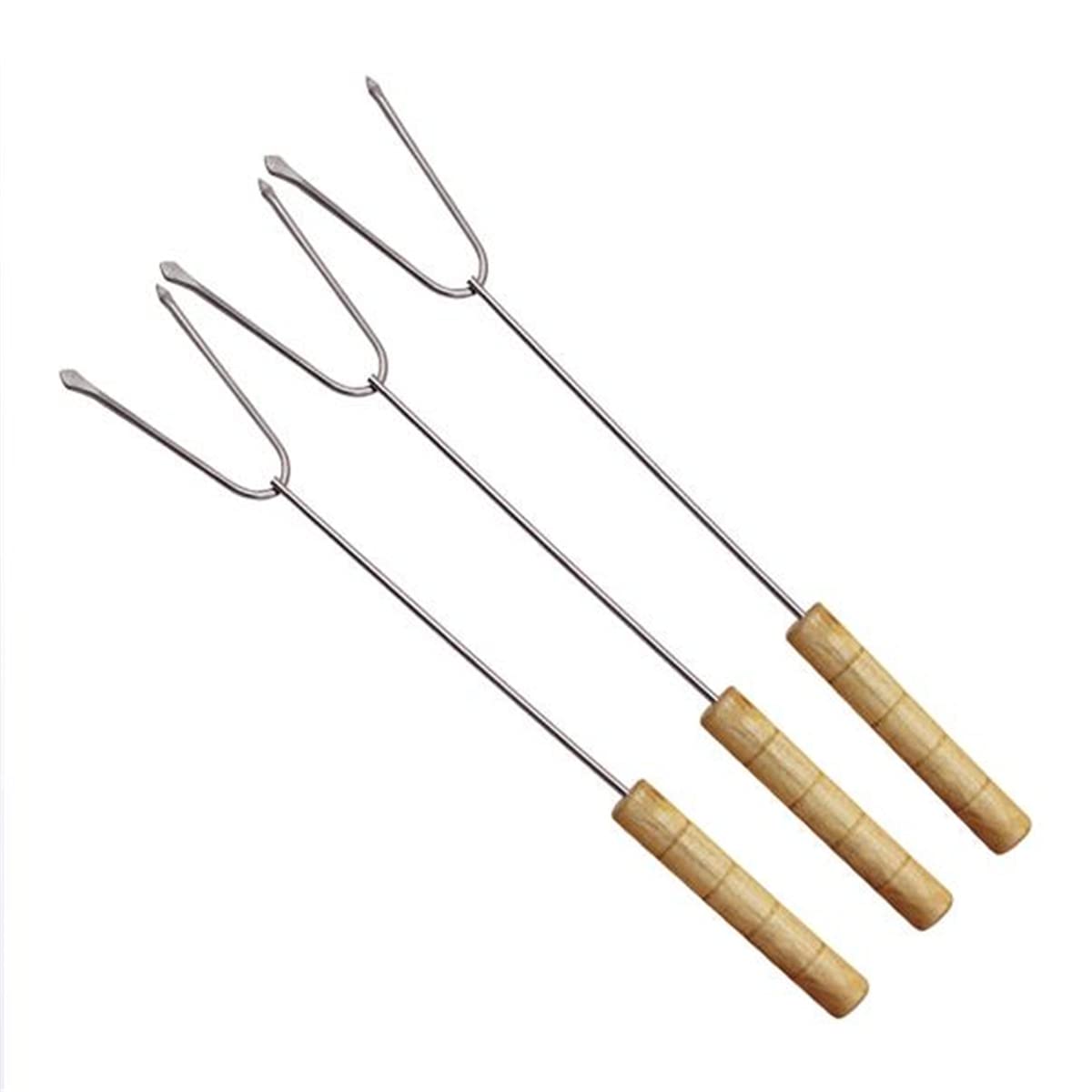 GTHTUHFD Barbecue Skewers Roasting Sticks, Stainless Steel Skewers Marshmallow Roasting Sticks Bbq Fork With Wooden Handle 13In 3 Pieces